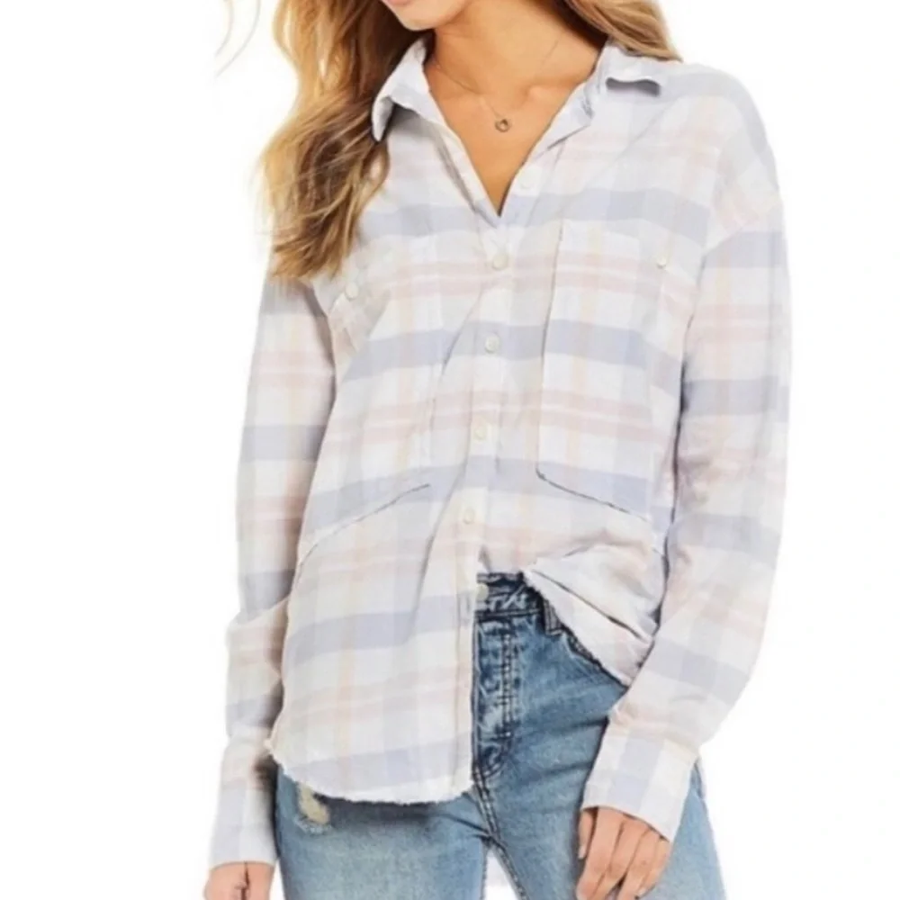 Free People Loveland Plaid Button Down Shirt Small